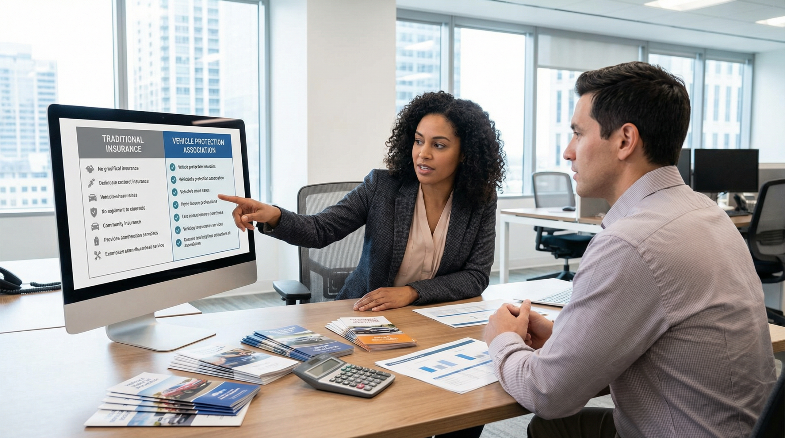 Reunião de associação de proteção veicular com membros discutindo cobertura para carros de leilão