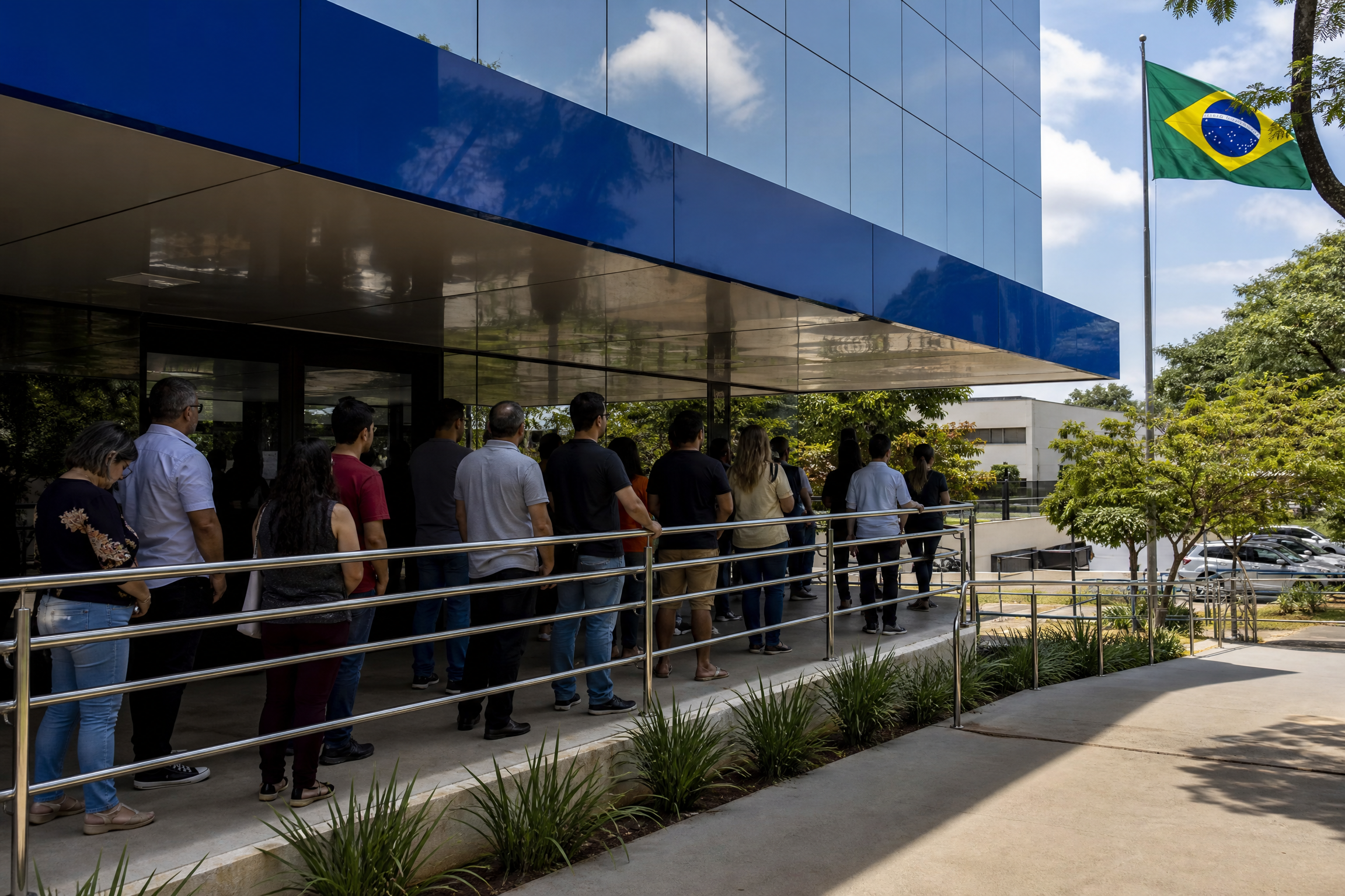 Fila de pessoas no Detran, órgão oficial para tirar CNH