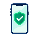 Ícone de celular com escudo de verificação, representando o aplicativo oficial